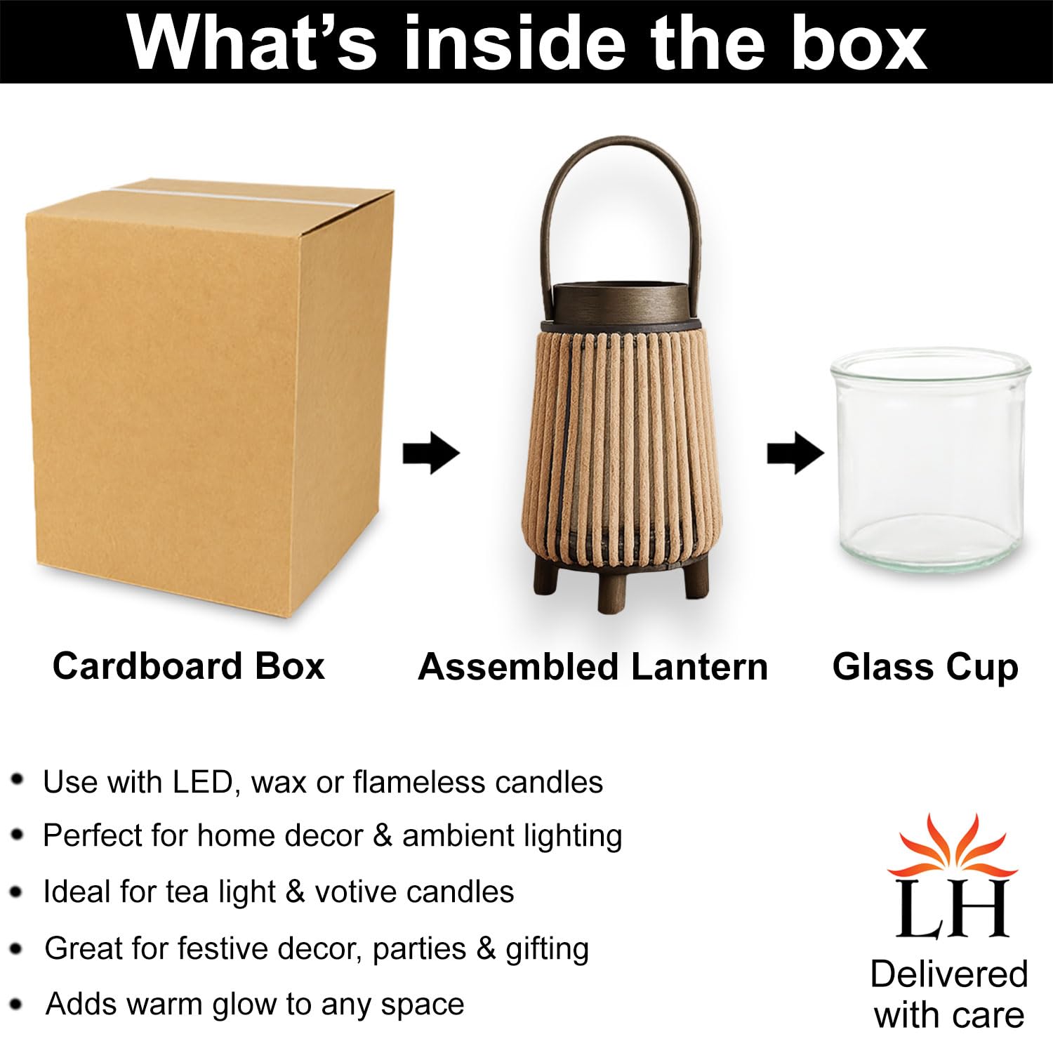 Bamboo Woven Lantern With Handle ( 23x15x15 cm ) Gold