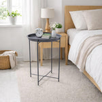 Round Metal Side Table for Living Room & Bedroom – Modern Bedside Table, Coffee Table, Corner Table with Sturdy Iron Frame, Silver, 33x33x48-Small