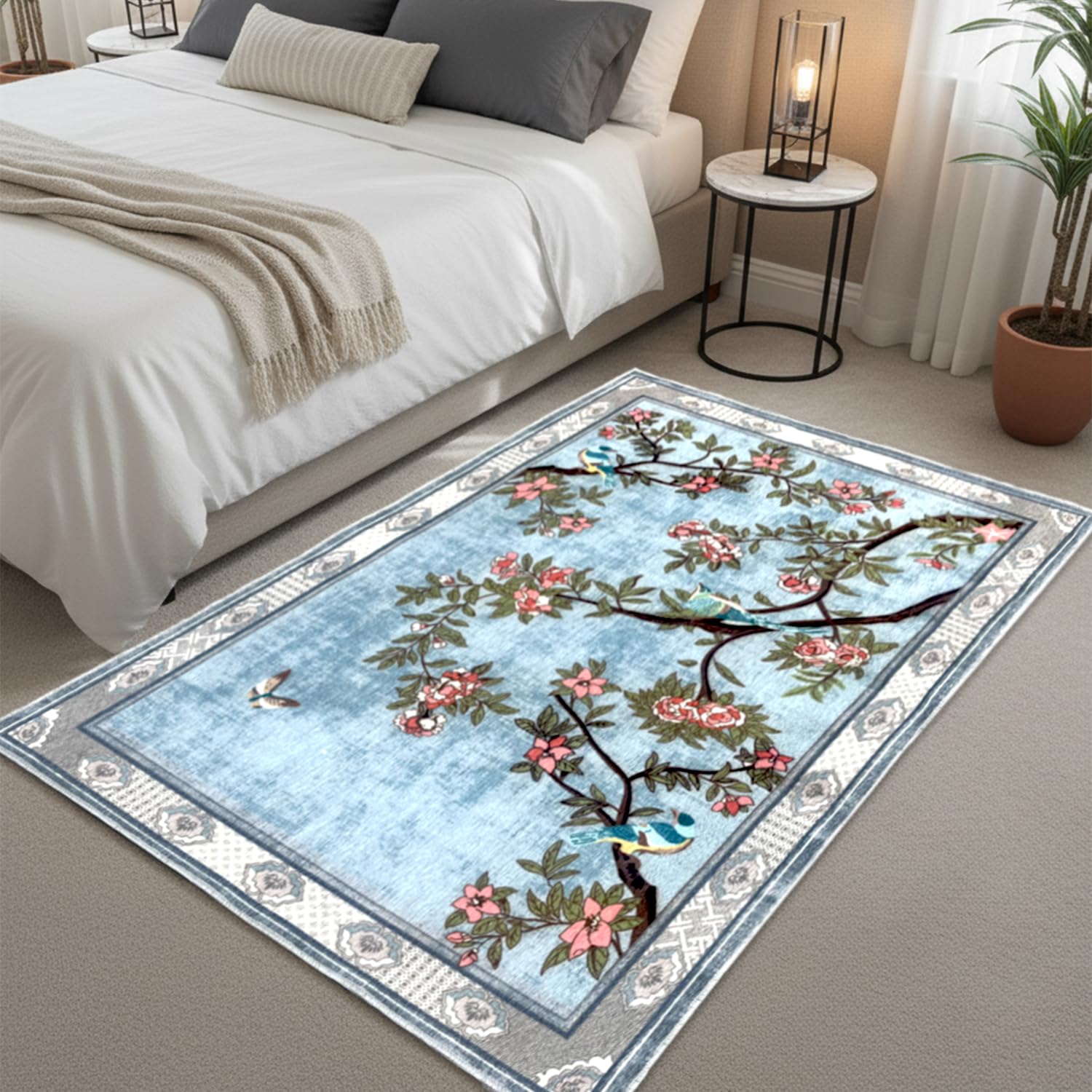 Polyester Printed Handmade Carpet Birds kingdom (3X5 Feet Multicolour)