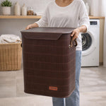 Rectangle Bamboo Laundry Basket for Clothes (Brown, 40x30x50 cm)