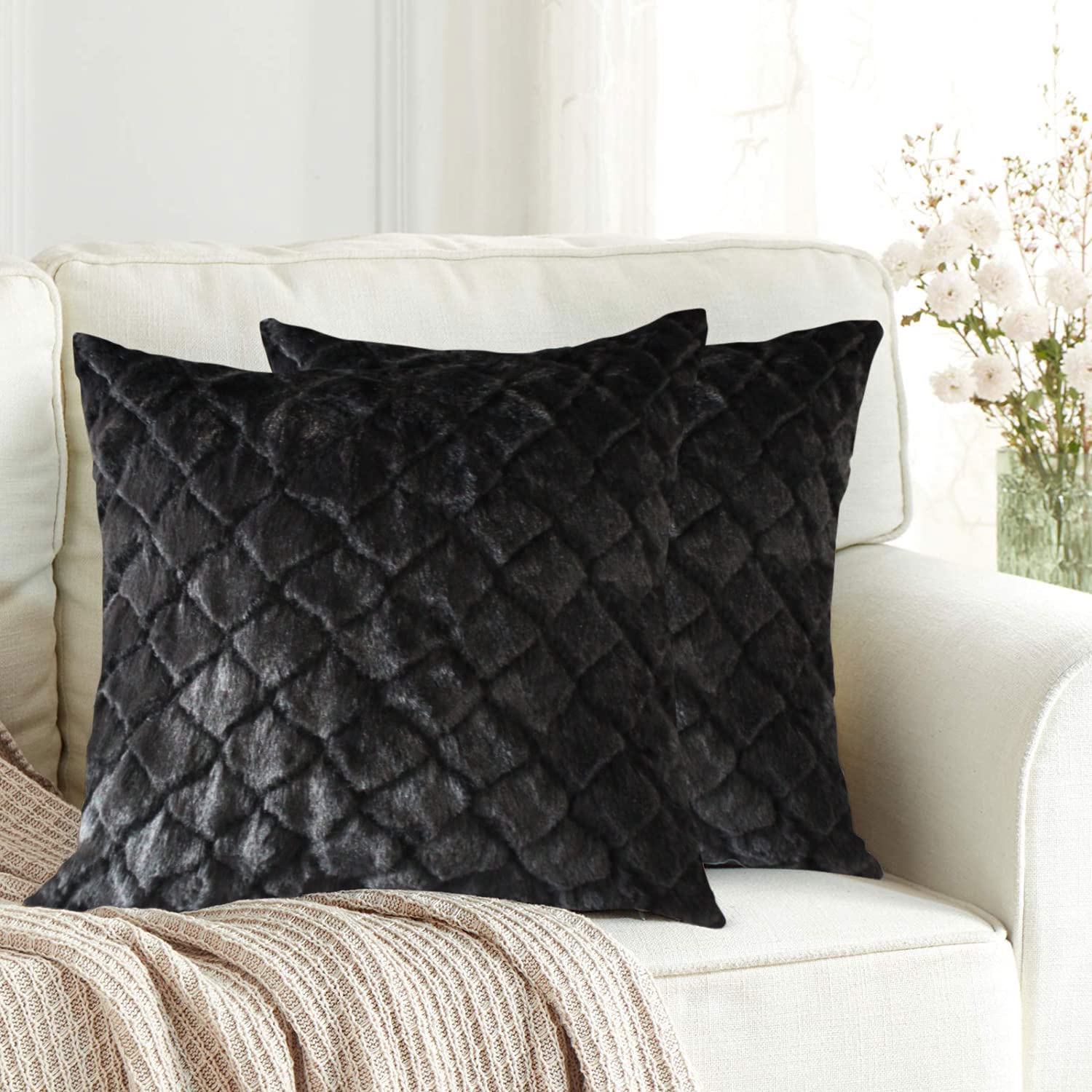 Cushion Cover Double Side Rabbit Fur Pack of 2 (16 x 16 inch ,Anthra)
