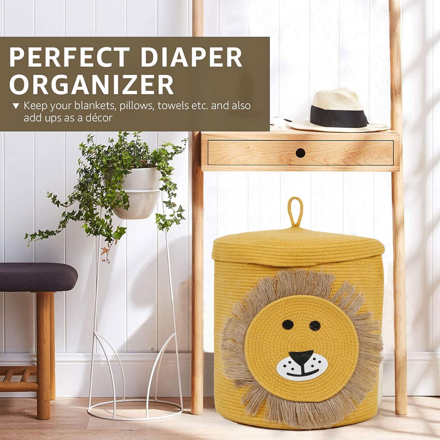 Cotton Lion Basket for Storage  (12"X12" , Yellow)