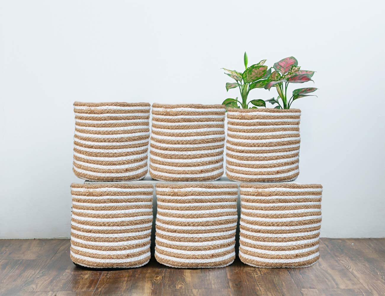 Jute Planter Pots Basket Set of 3 (Netural Color, 6"x6")