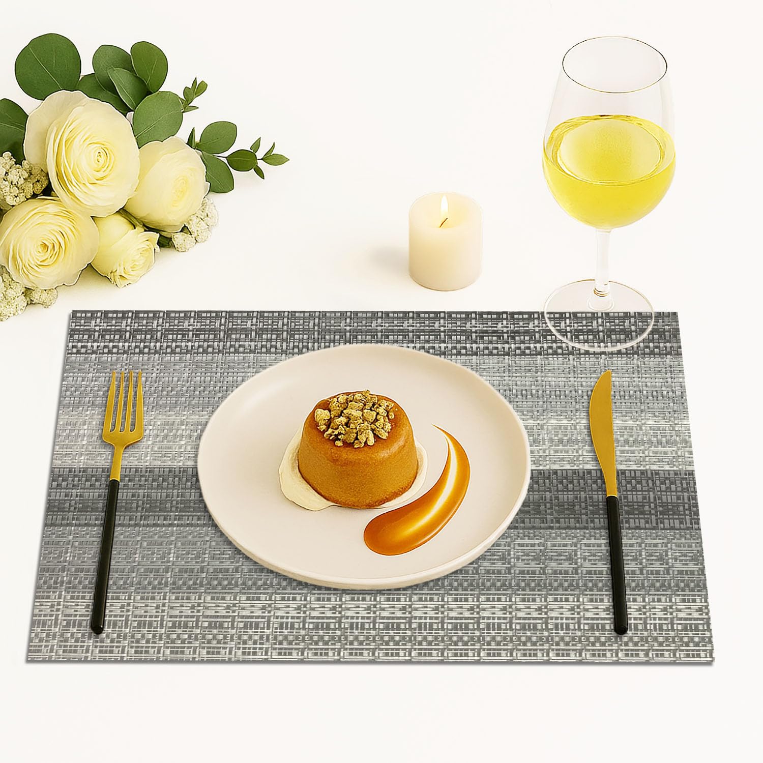 Stripe Design Placemat for Dining Table Set of 4(30x45 CM Silver)