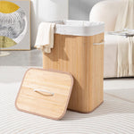 Stripe Bamboo Laundry Basket with Lid (Natural, 40x30x60 cm)