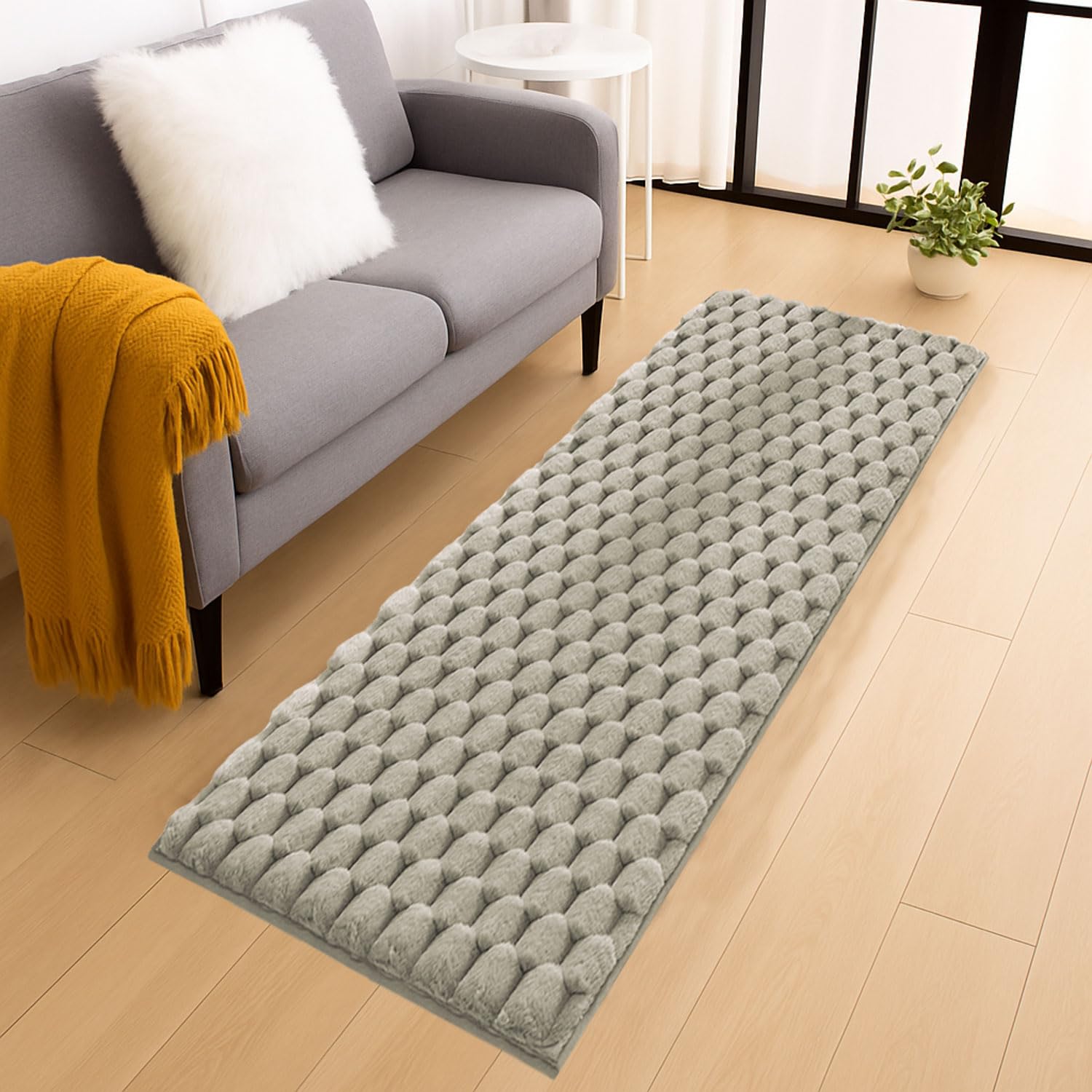 Turtle Rabbit Fur Floor Runner (2x5 Feet, Taupe)