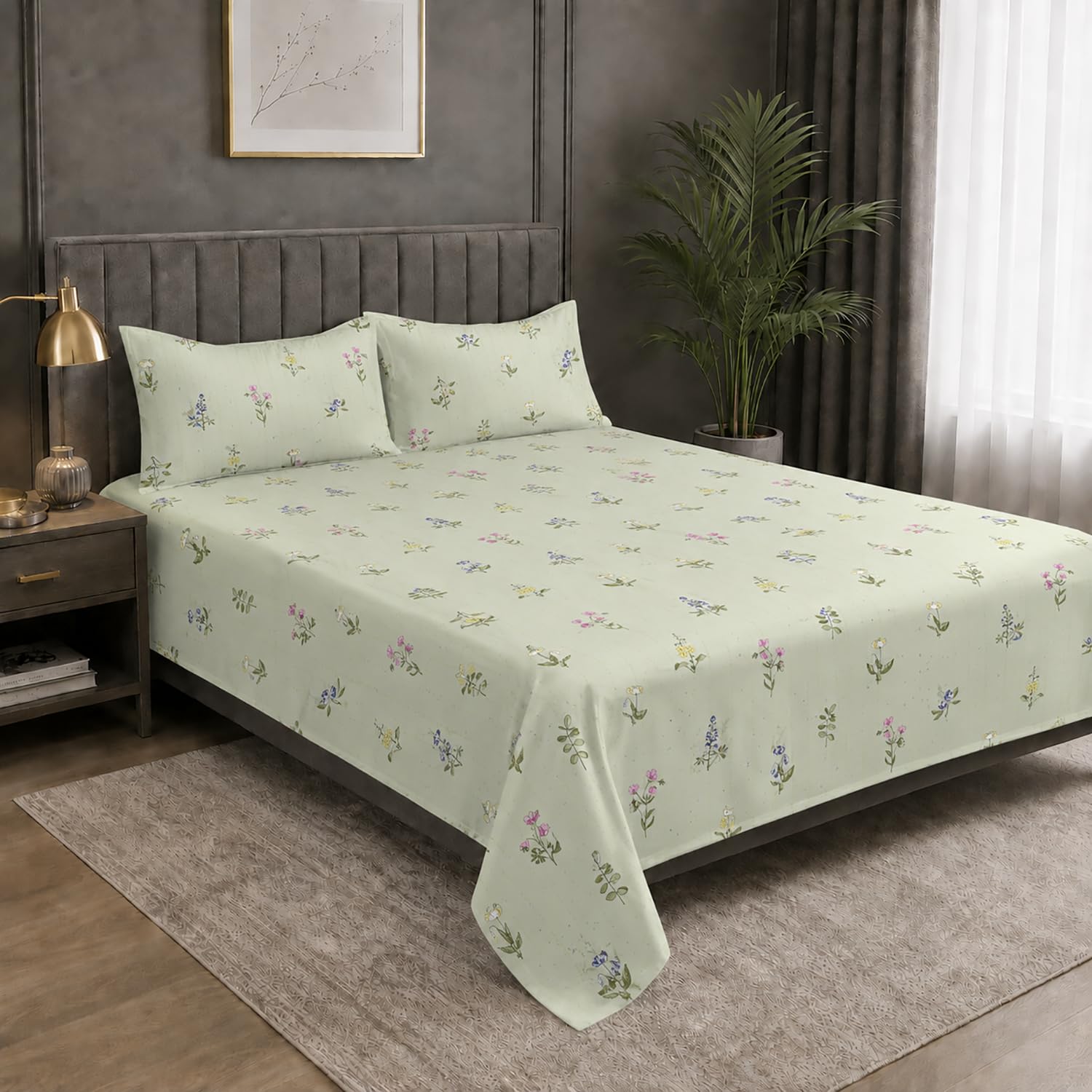 Double Bedsheet with 2 Pillow Covers Premium 240 TC 100% Cotton Feel King Size ( Grey 108x108 inch )