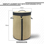 Round Bamboo Laundry Basket with Lid (Beige, 35x35x50 cm)
