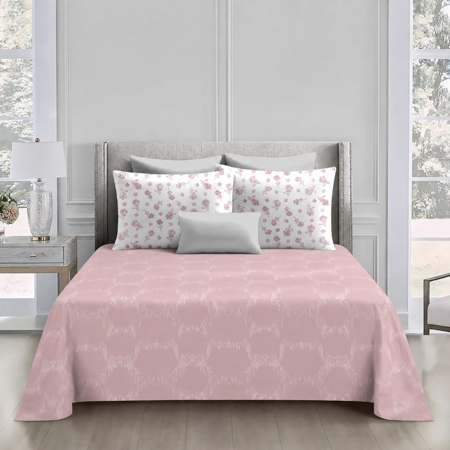 Double Bedsheet with 2 Pillow Covers Premium 240 TC 100% Cotton Feel ( King Size Rose 108x108 inch )