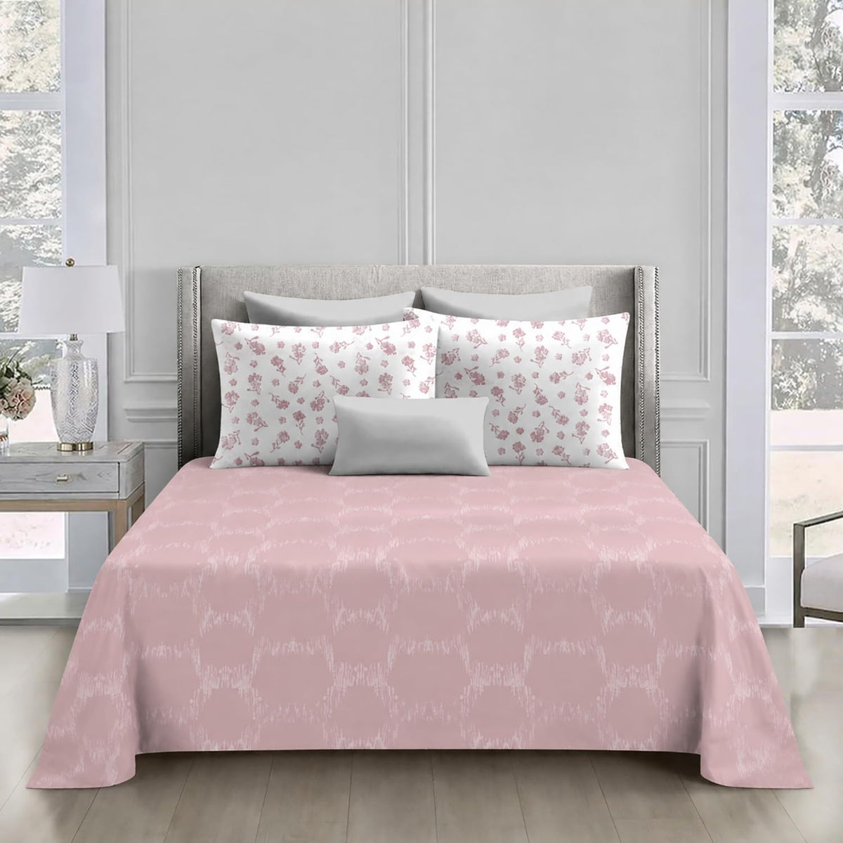 King Size Double Bedsheet with 2 Pillow Covers Premium Ikat Geometric Printed  108x108 inch