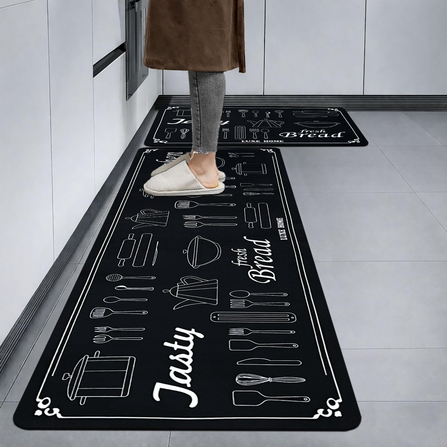 Kitchen Mat Combo Jasty Fresh Bread Design (116x36 & 58x36 cm Grey)