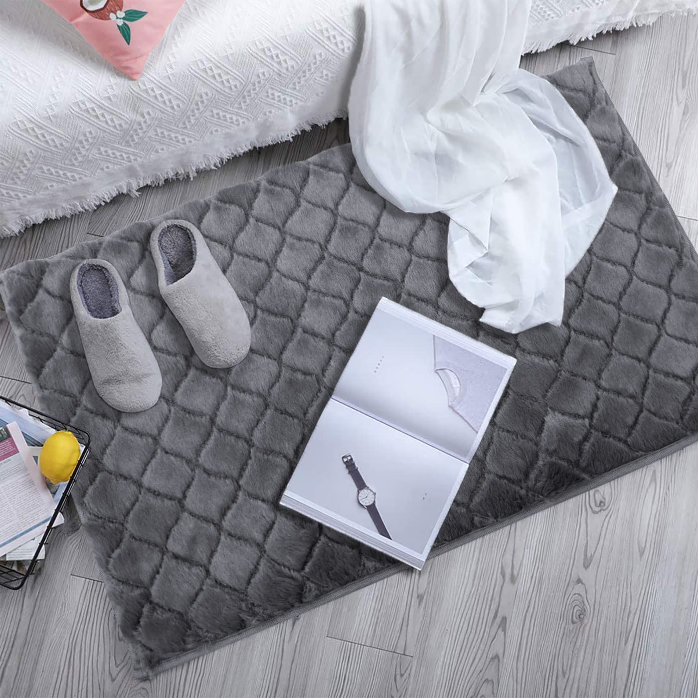 Austria Bath Mat Rabbit Fur 1000 GSM (45 x 75 Cm, Grey)