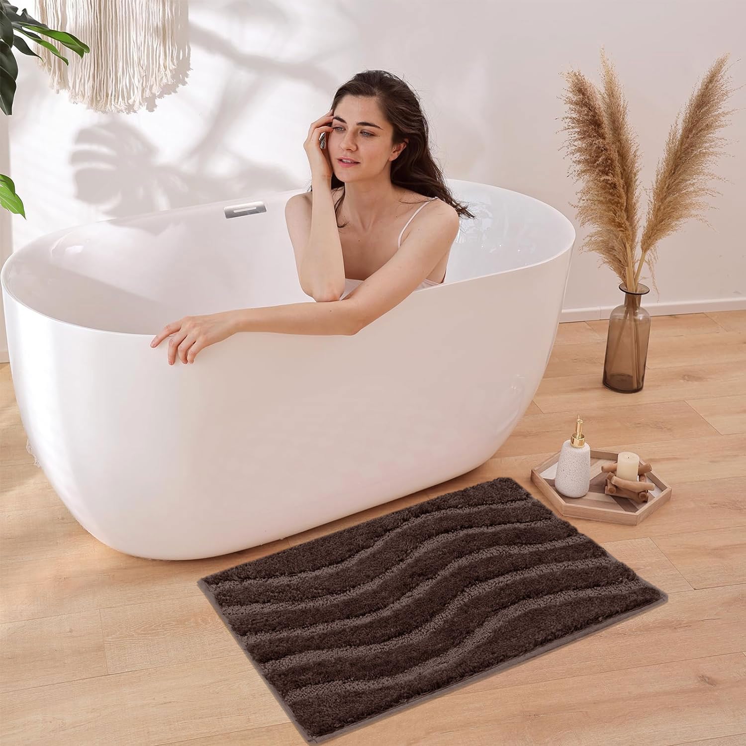 Bath Mat Classic Waves Microfiber 2200 GSM (40x60 cm, Chocolate)