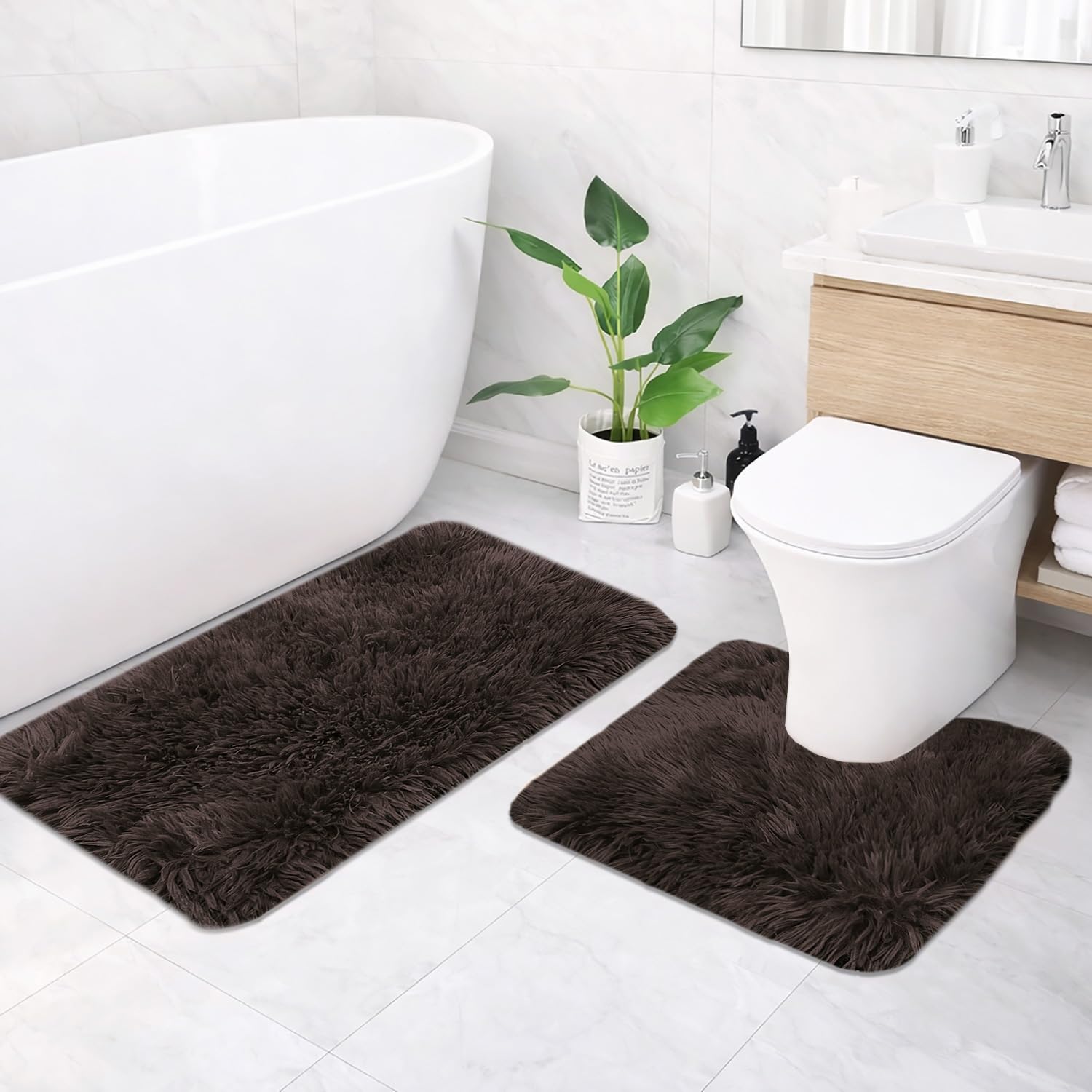 Marino Fur Contour Bath Mat (Cocoa 40x60 cm & 40x45)