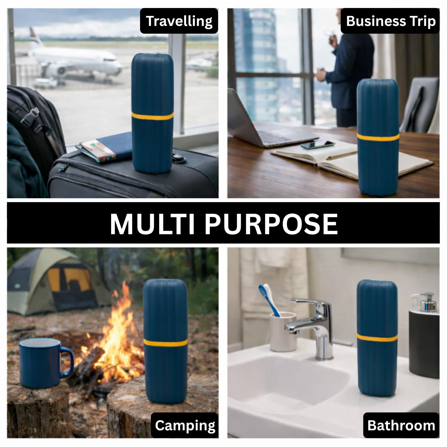 Portable Toothbrush Holder Case Combo( 7x21 cm, Navy Blue) Pack of 2