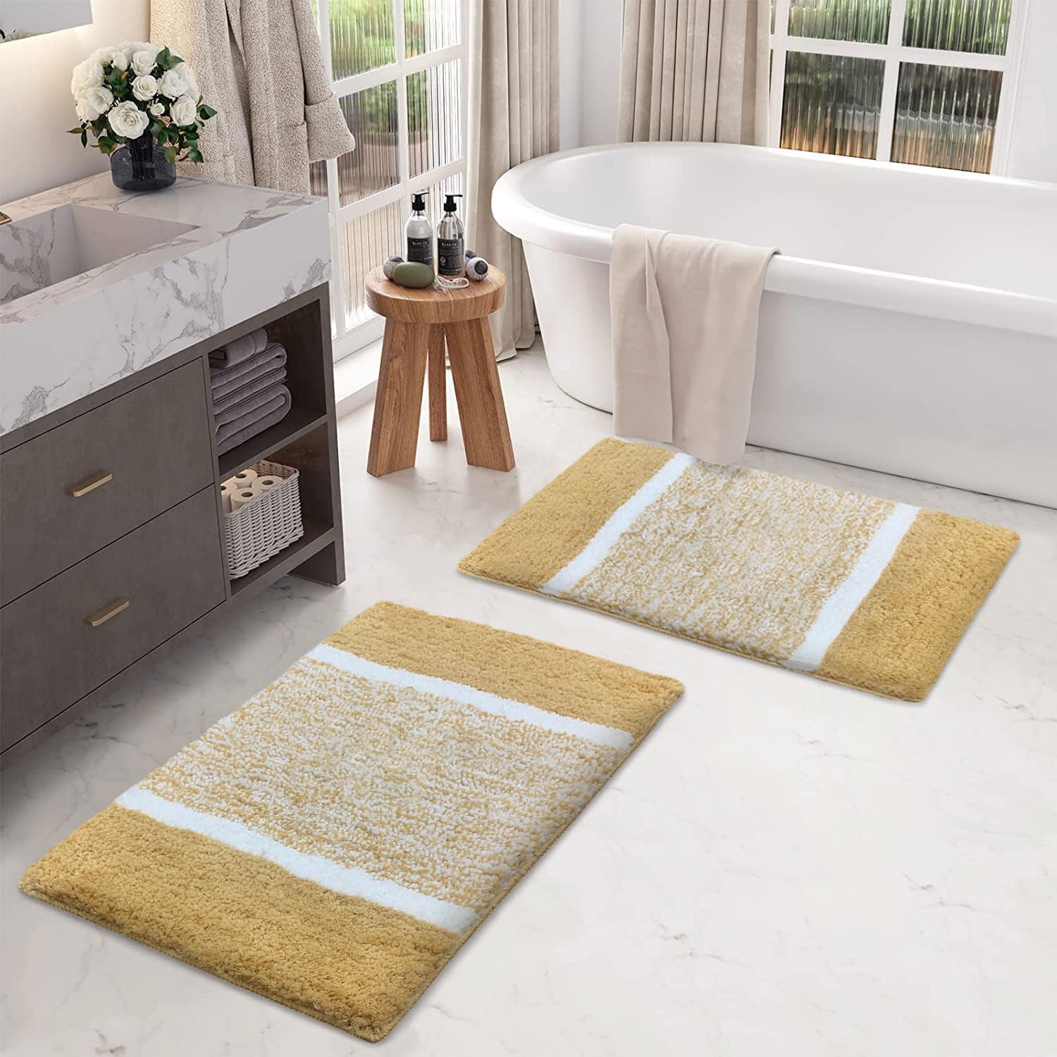 Columbia Bath Mat for Bathroom Pack of 2 (Gold, 38x58 cm)