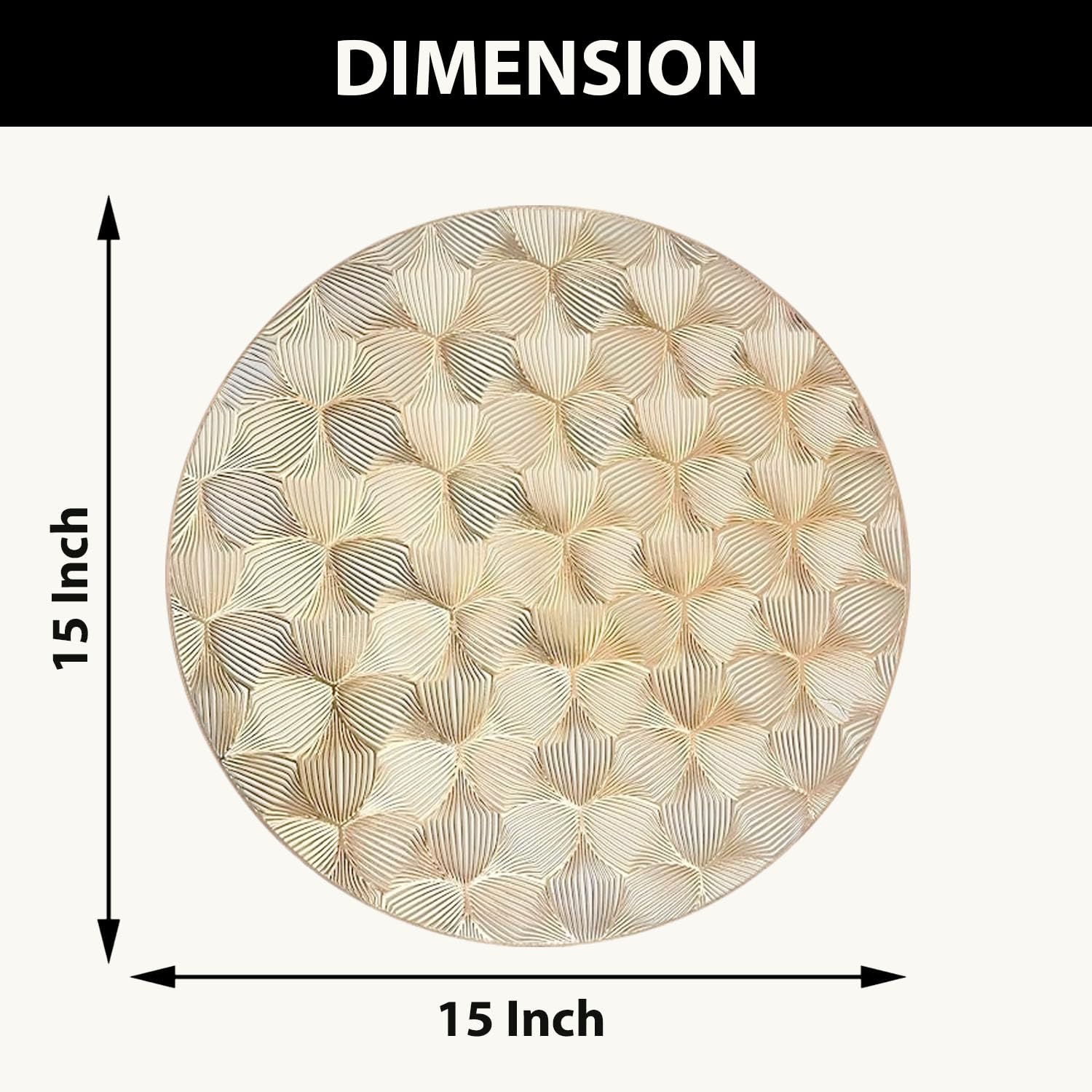 LUXE HOME INTERNATIONAL PVC Vinyl Metallic Table Round Placemats for Dining Table Gold, Heat Resistant & Waterproof | Easy to Clean Decorative Dining Mats - (Set of 6) ST078TJ-3MJ