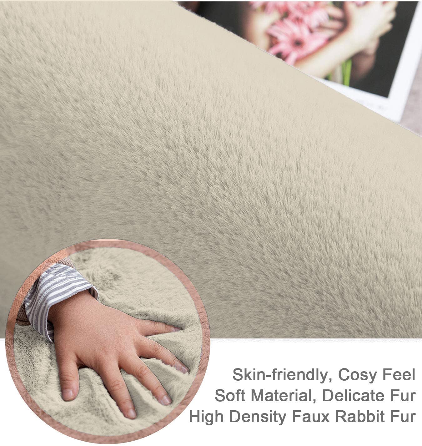 Rabbit Fur Soild Carpet (Beige, 3x5 Feet)