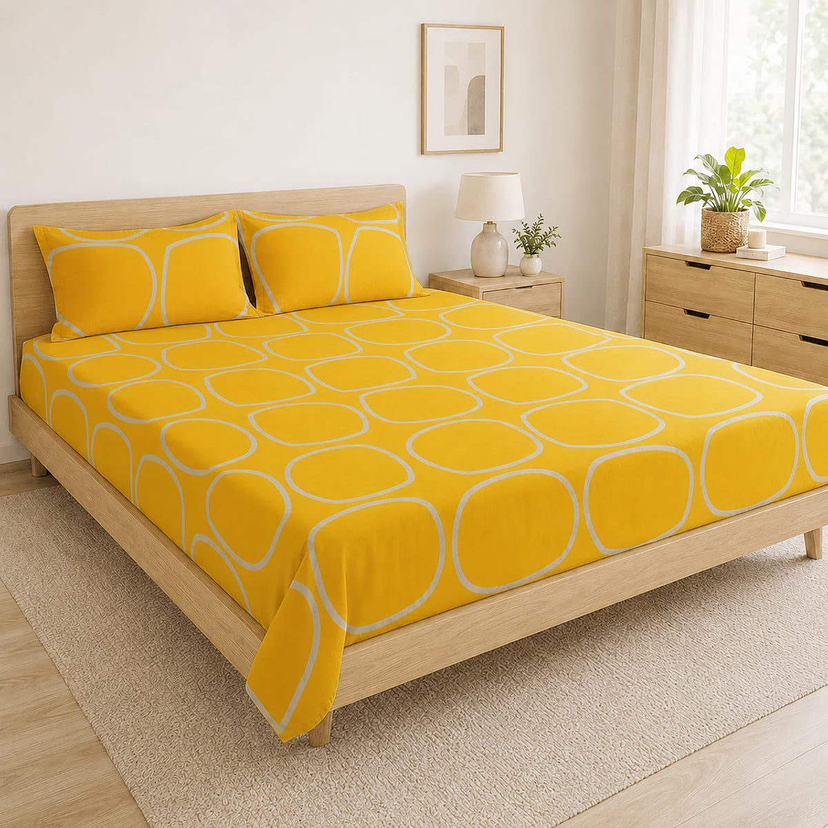 Double Bedsheet With 2 Pillow Covers Mandala Pattern 200 TC 100% Cotton Feel ( Queen Size 90x90 Inch Multicolor Set Of 3 )