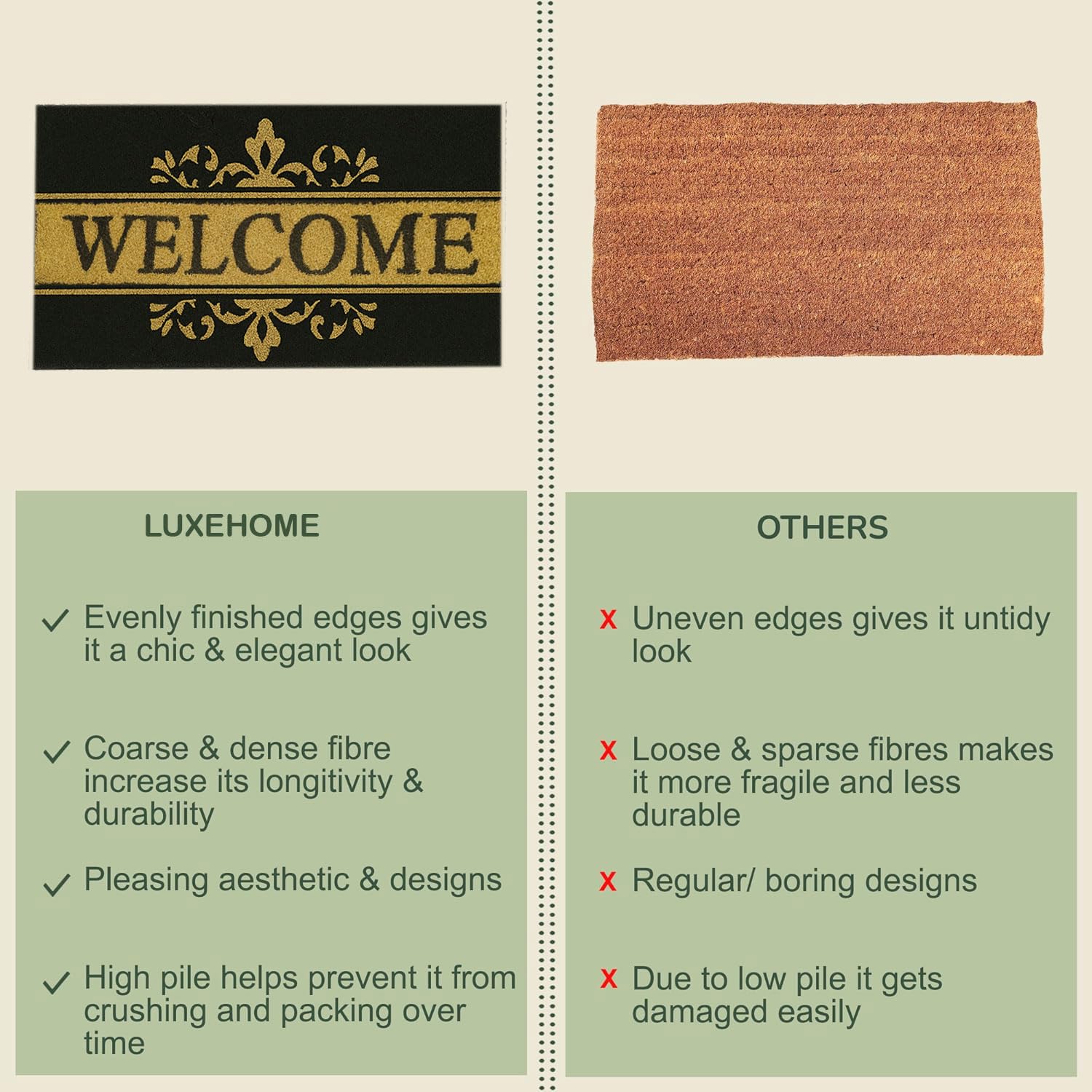Coir Doormat for Home Entrance (Welcome Print Design ,71x45 cm)