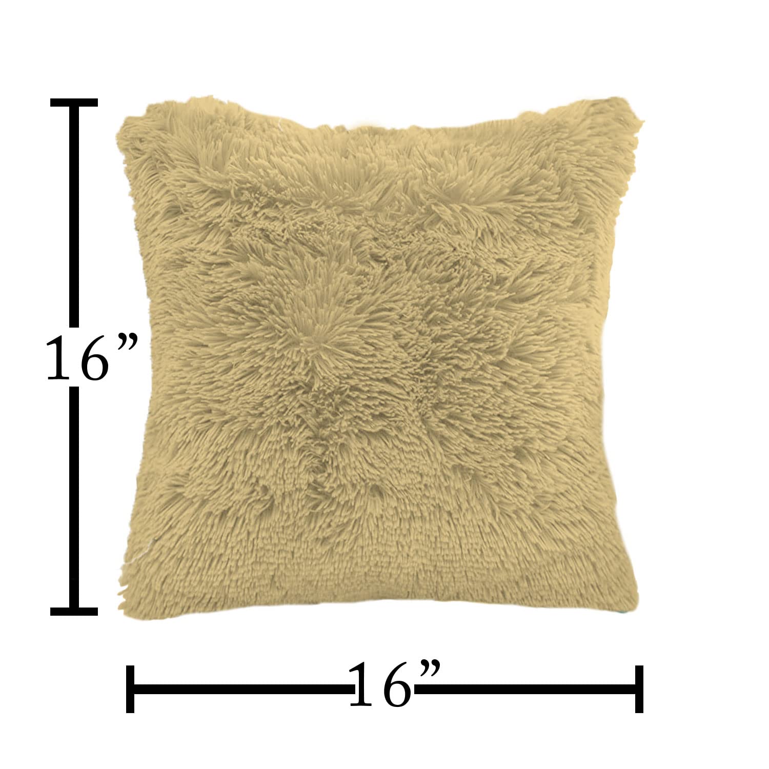 Shaggy Throw Pillow Covers Pack of 2 (16x16 Inches, Gold)