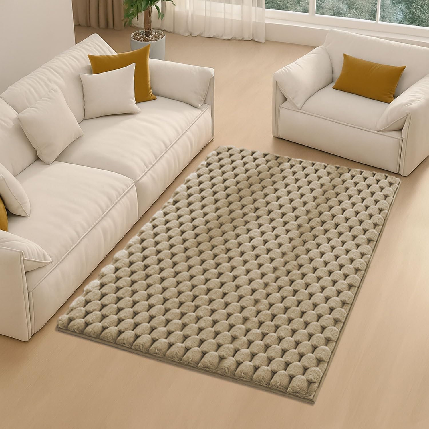 Turtle Rabbit Fur Carpet (3x5 Feet, Beige)
