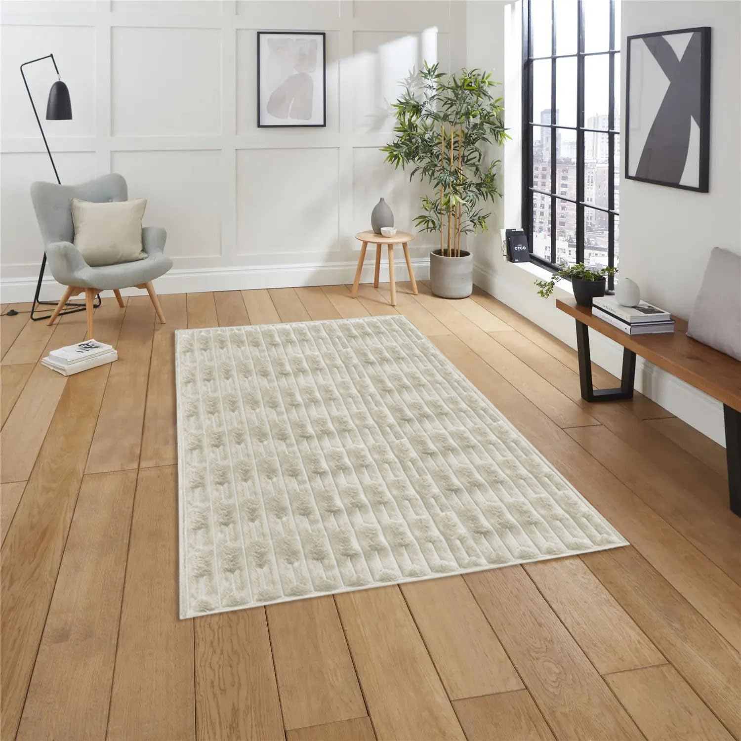 Rabbit Tail Fur Carpet (3x5 Feet, Cream)