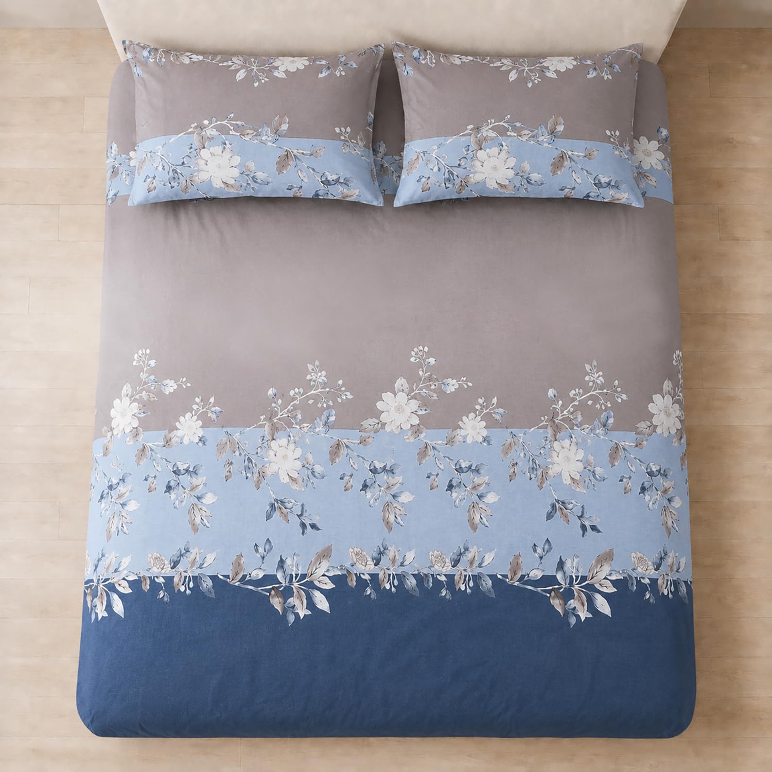 Double Bedsheet with 2 Pillow Covers 220 TC 100% Cotton Feel (King Size Dusty Blue  90x100 inch )