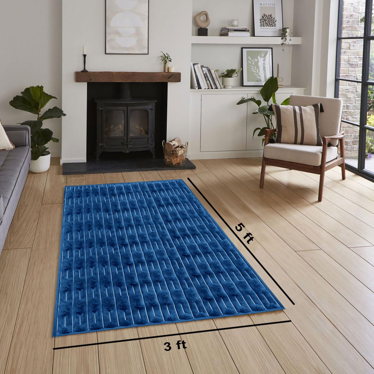 Rabbit Tail Fur Carpet (3x5 Feet, Blue)