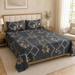 Double Bedsheet with 2 Pillow Covers 220 TC 100% Cotton Feel ( King Size Charcoal 90x100inch )