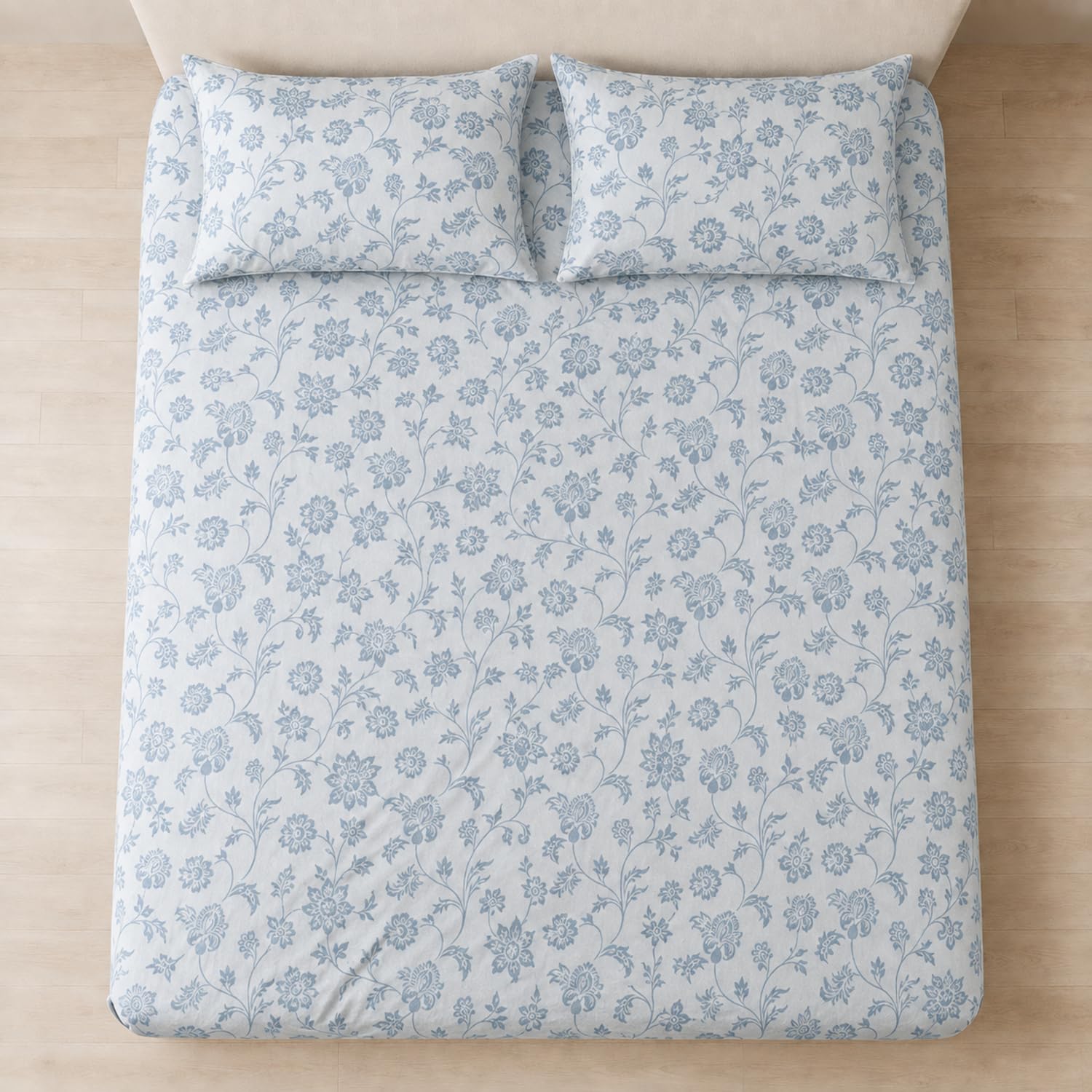 King Size Double Bedsheet with 2 Pillow Covers Premium Sky Floral Wine Printed 90x100inch
