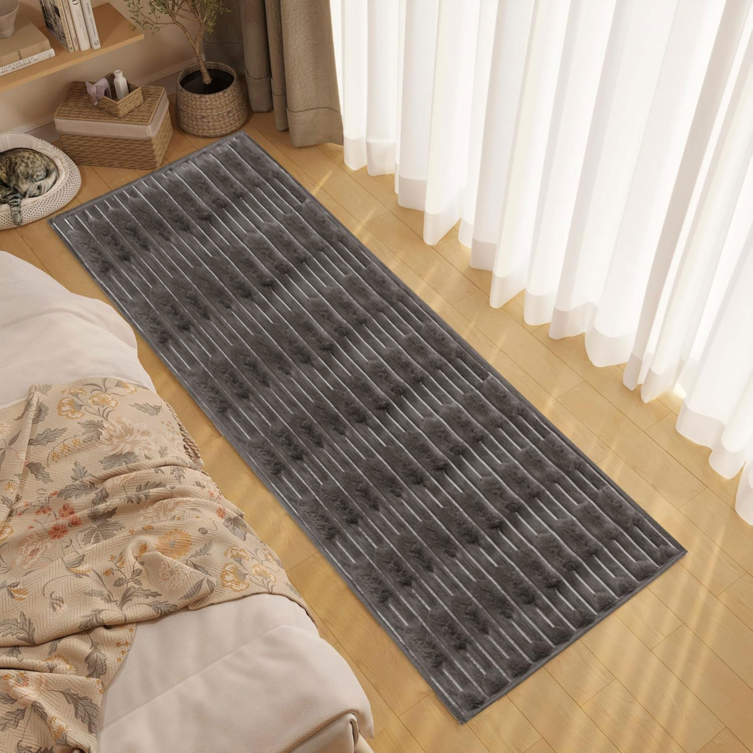 Rabbit Tail Fur Floor Runner (2x5 Feet, Cocoa)