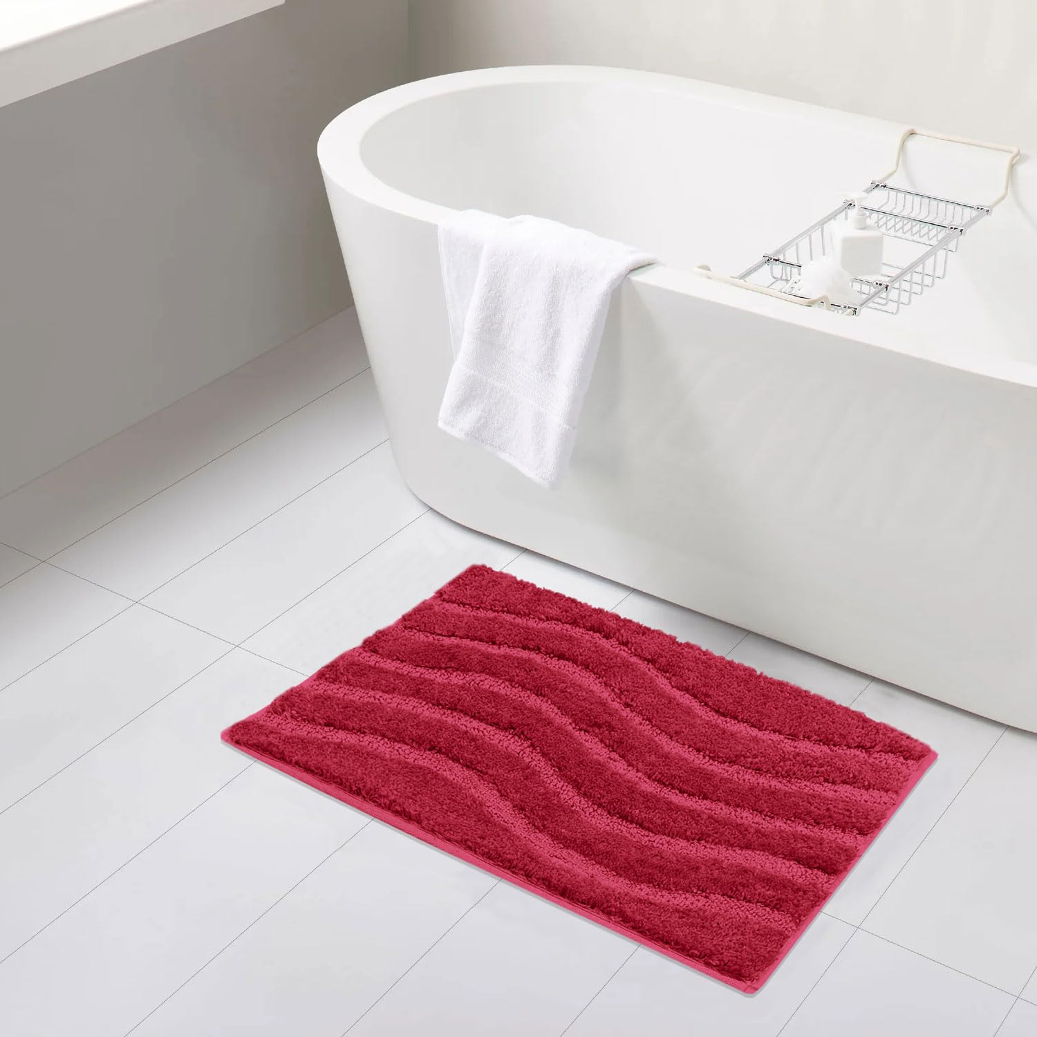 Bath Mat Classic Waves Microfiber 2200 GSM (40x60 cm,Maroon)