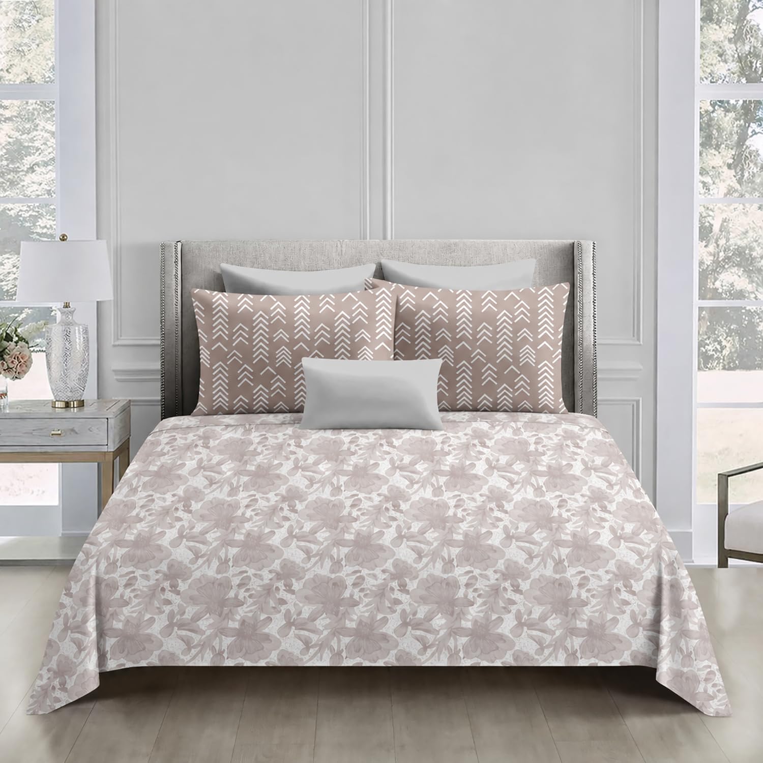 Double Bedsheet with 2 Pillow Covers Premium 240 TC 100% Cotton Feel King Size ( Taupe 108x108 inch )