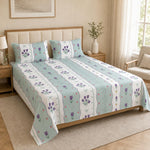Double Bedsheet with 2 Pillow Covers 220 TC 100% Cotton Feel ( King Size Purple&Green 90x100inch )