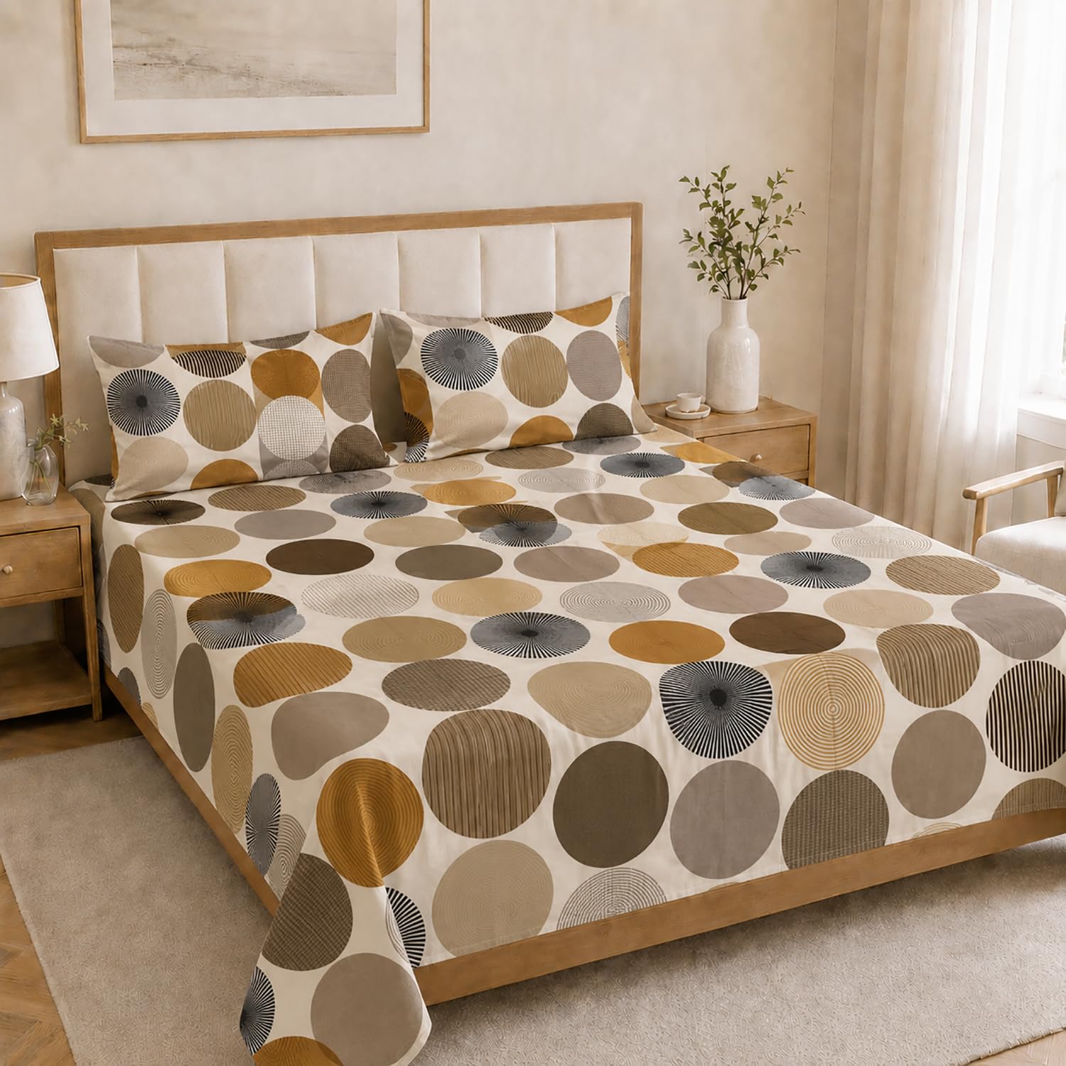 Double Bedsheet with 2 Pillow Covers Premium 240 TC 100% Cotton Feel ( King Size Taupe 108x108inch )