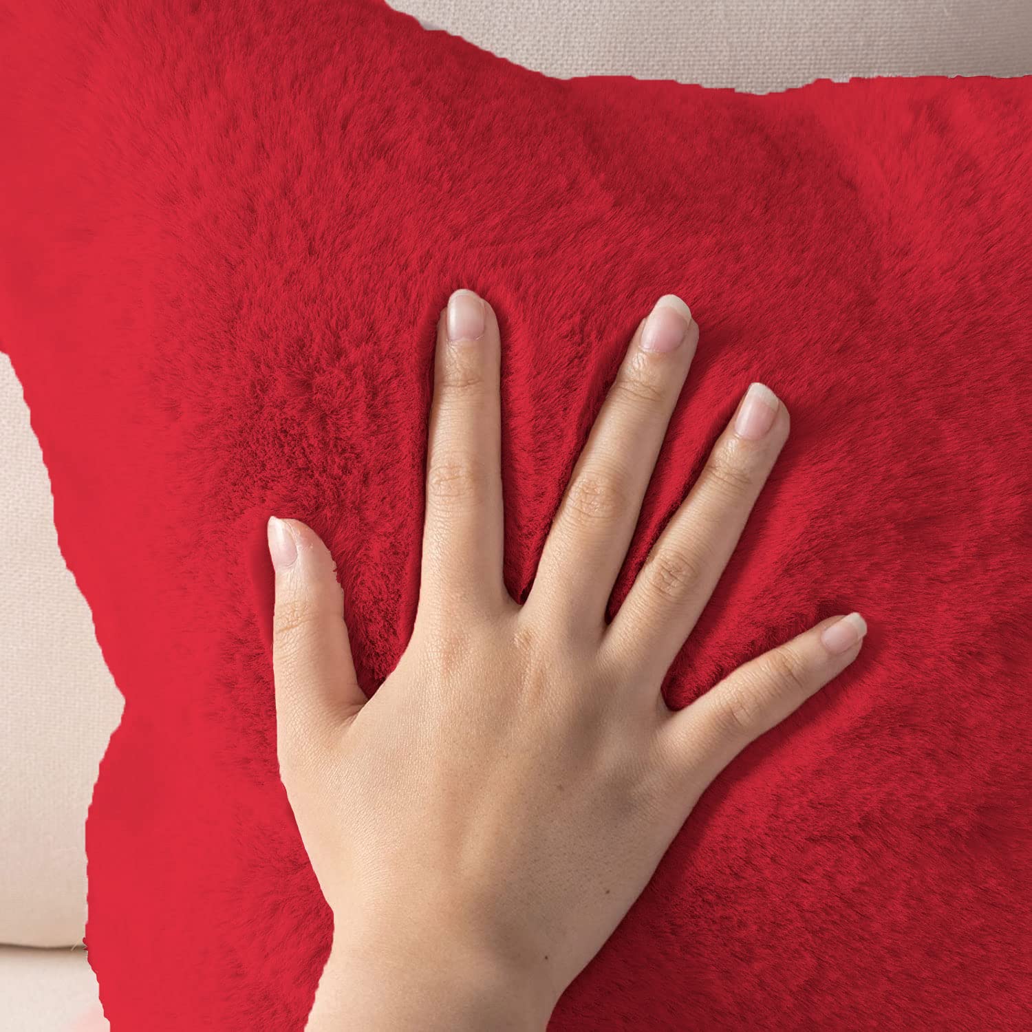 Cushion Cover One Side Rabbit Fur Pack of 2 (16 x 16 inch,Maroon)