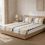 Double Bedsheet with 2 Pillow Covers 220 TC 100% Cotton Feel ( King Size Navy & Mustard 90x100inch )