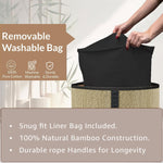 Round Bamboo Laundry Basket with Lid (Beige, 35x35x50 cm)