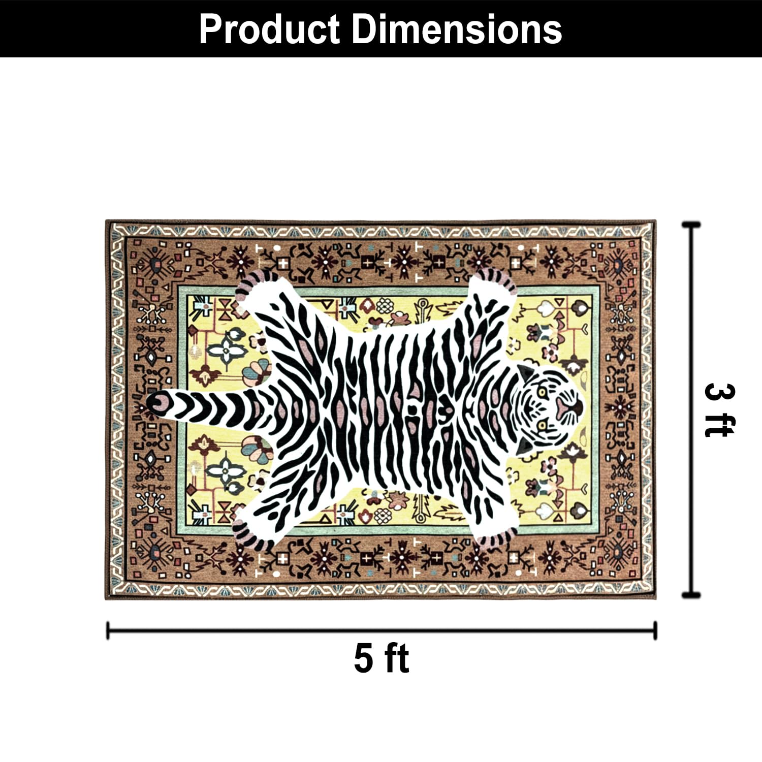 Polyester Printed Handmade Carpet Vintage (3X5 Feet Multicolour)