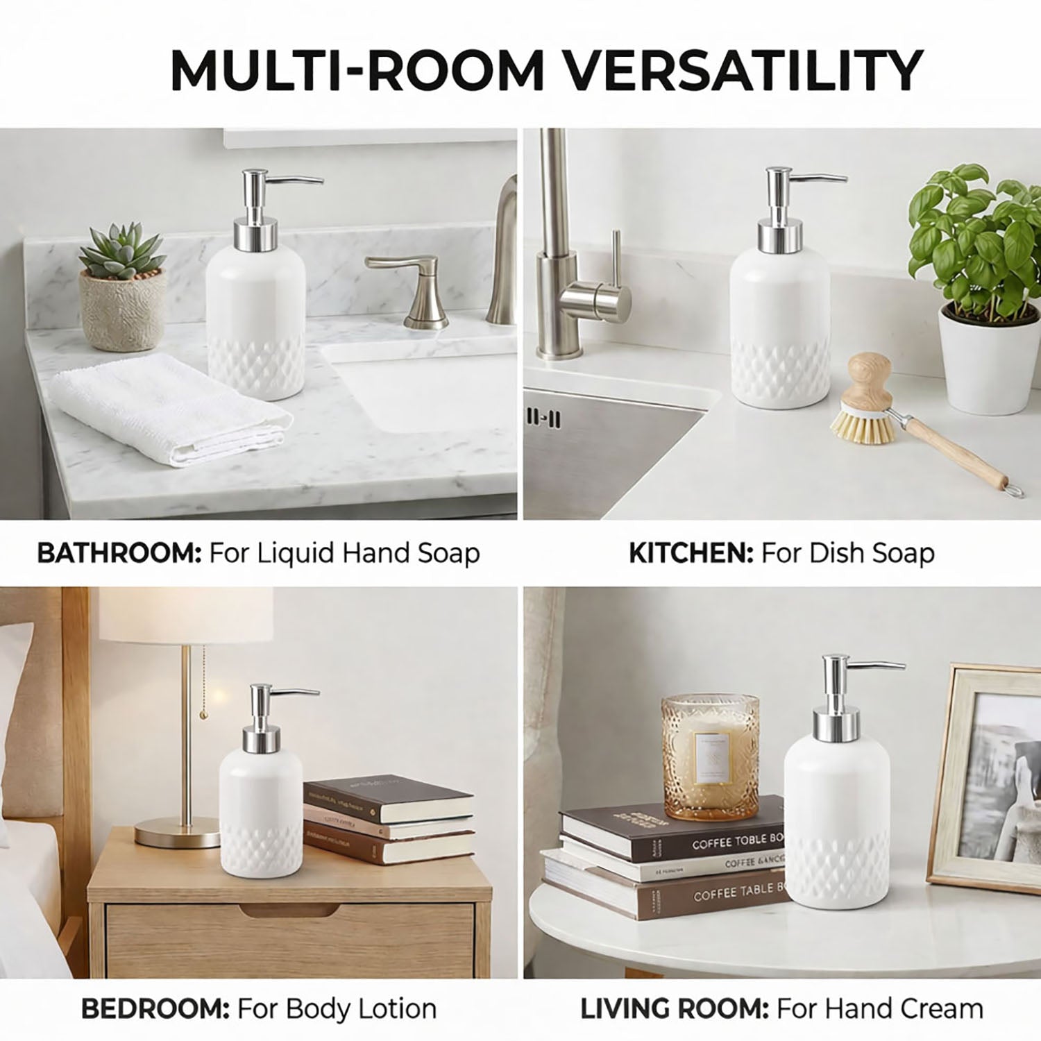 Diamond Cut Pattern Glass Soap Dispenser For Bathroom And Kitchen Sink ( 19.5x8 cm White )