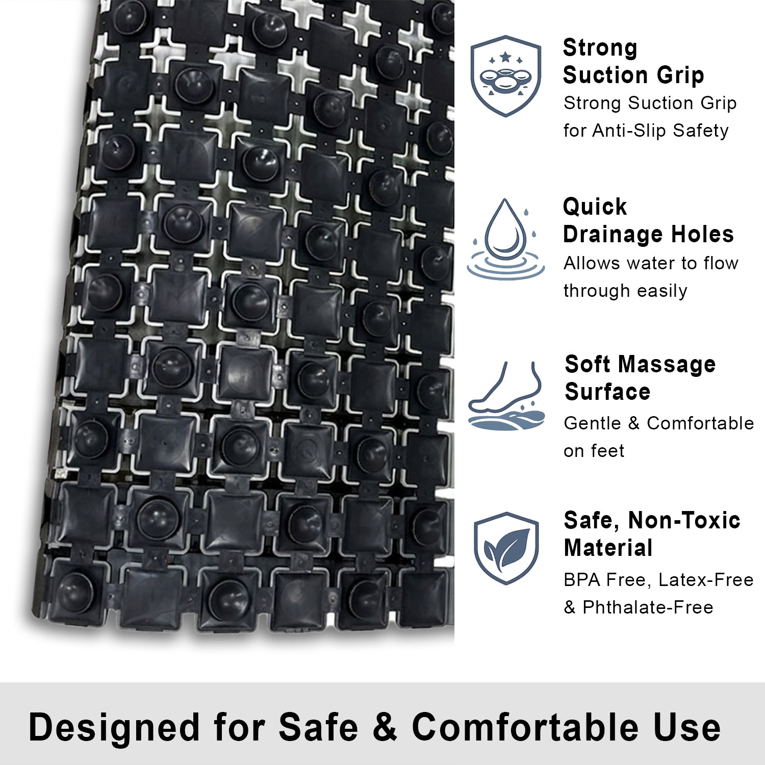 Plastic Shower Mat For Bathroom (36x68 Cm Grey )