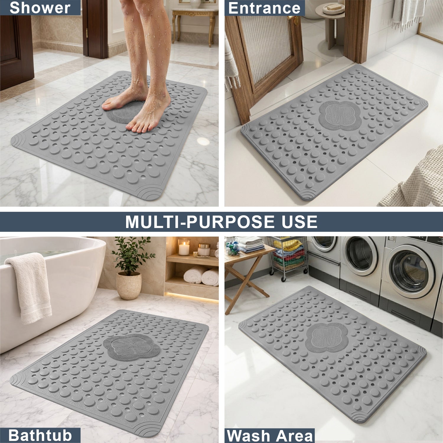 PVC Shower Mat for Bathroom Floor (40x70 cm, Grey)