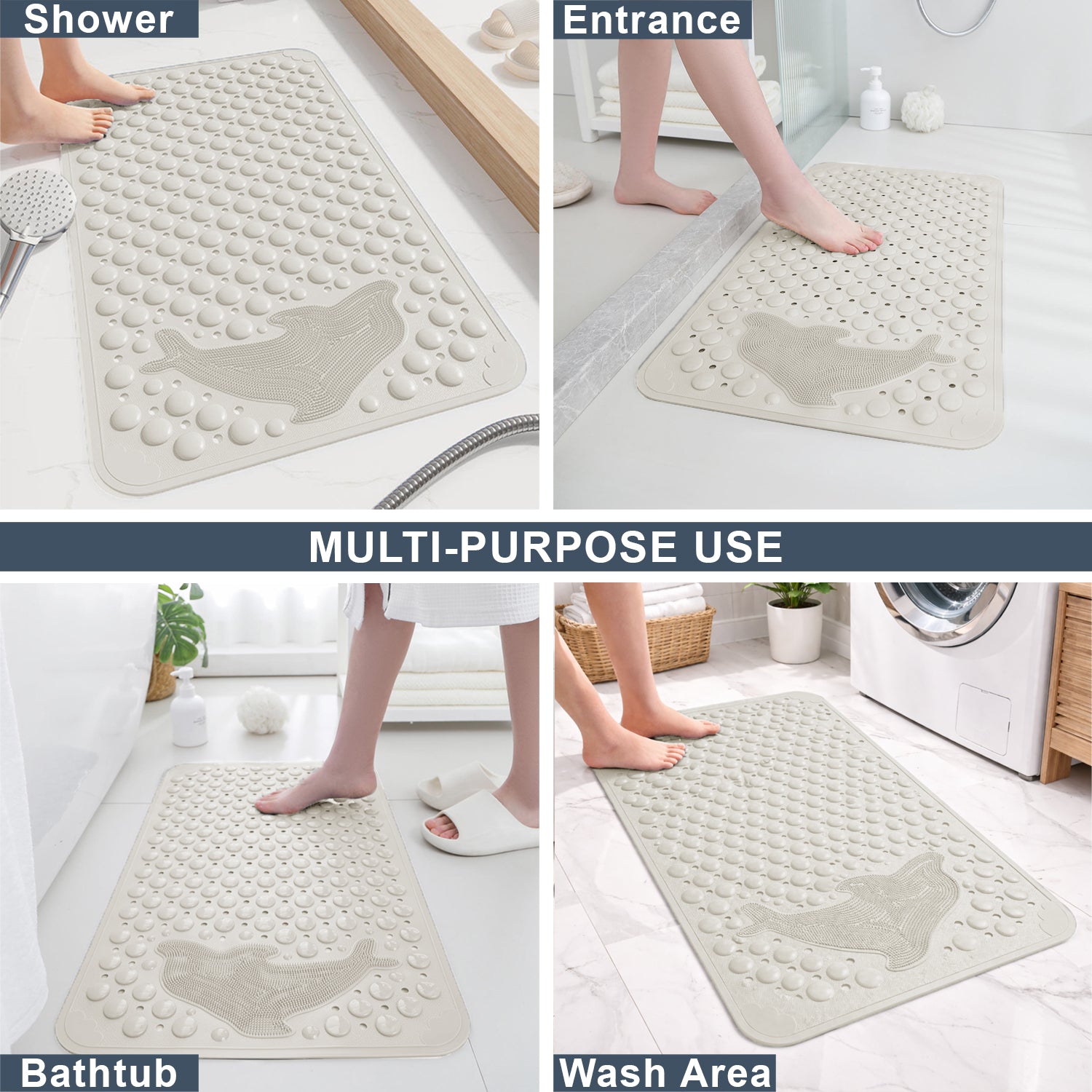 PVC Shower Mat for Bathroom Floor ( 35x70 cm, Cream)