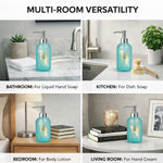 Flower Print Glass Soap Dispenser For Bathroom And Kitchen Sink ( 19.5x7.5 cm Sky )