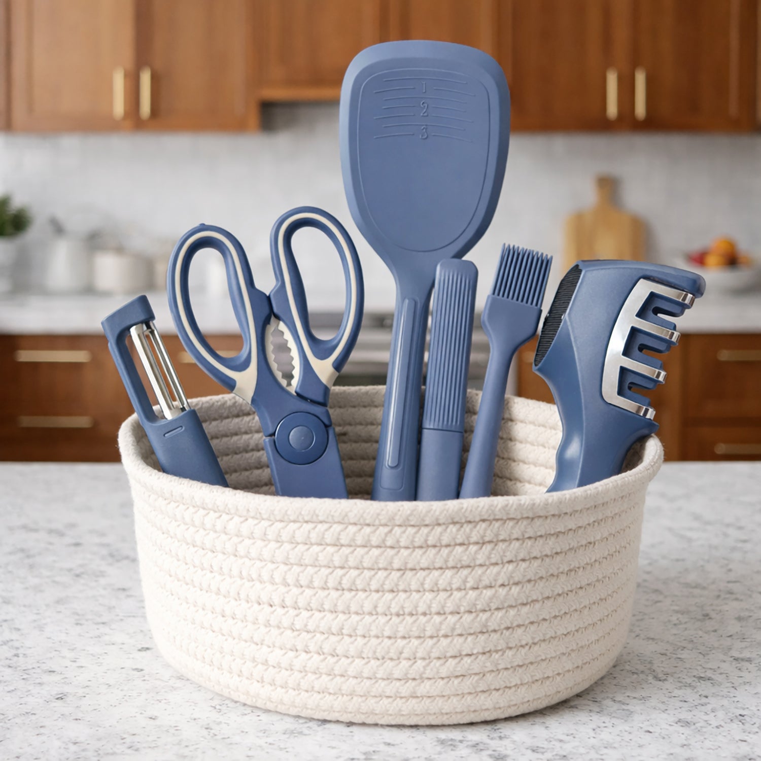 Kitchen Tool Set Plastic Non-Stick Cooking Utensils For Kitchen ( Dark Blue Solid Pack Of 6 )