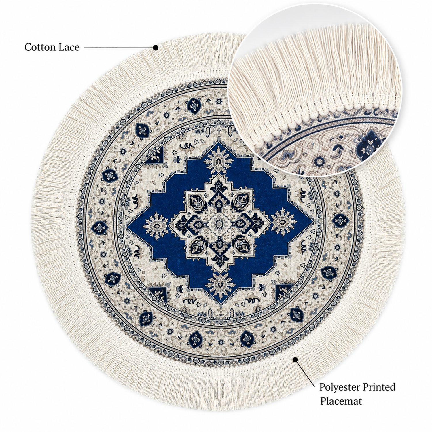 Persian Mandala Dining Table Mats ( 36x36cm, Multicolor, Set Of 2 )