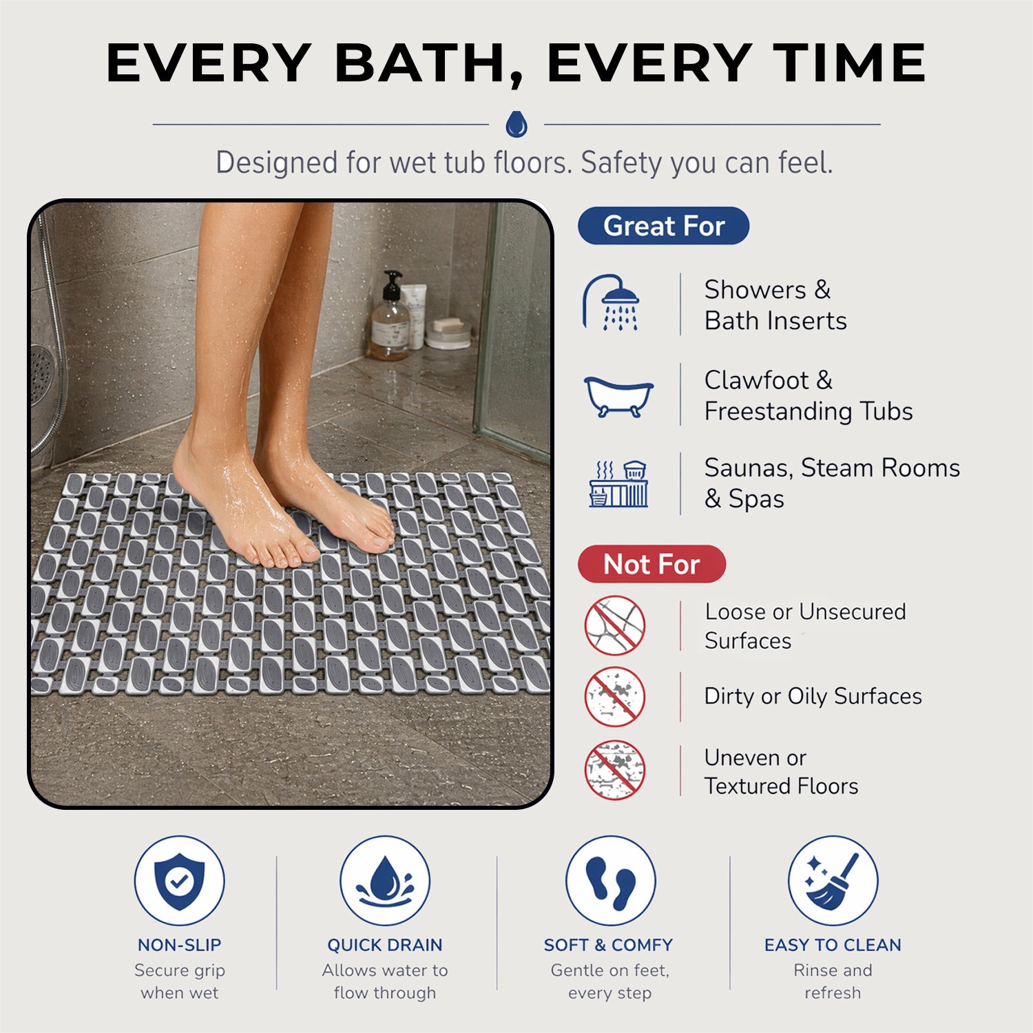 Rubber Shower Mat Ibija Pattern ( 40x70 Cm Grey )