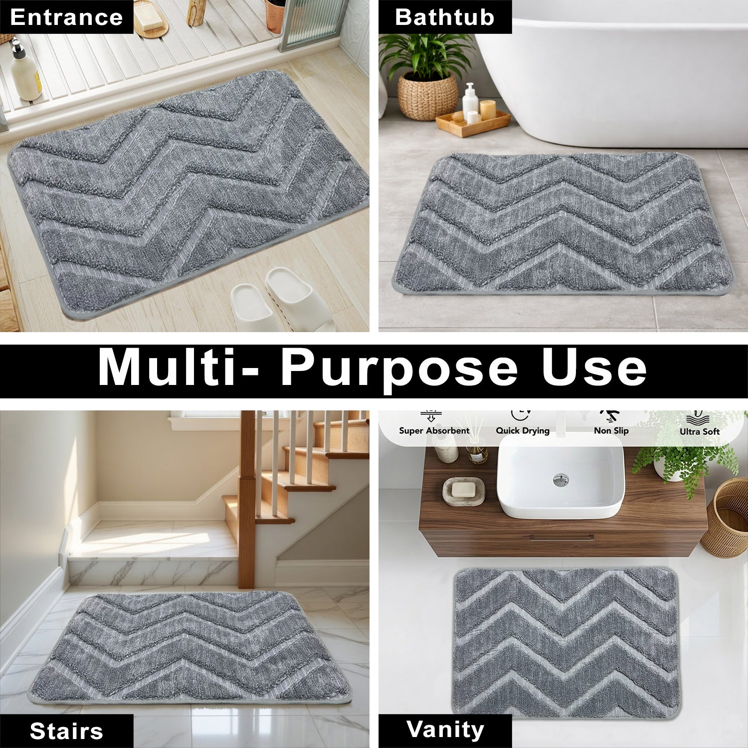 Austria Zigzag Microfiber Bath Mat (41x60cm Grey)