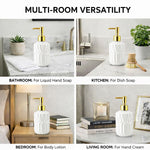 Geometric Texture Pattern Glass Soap Dispenser For Bathroom And Kitchen Sink Leak ( 19x7.5 cm White )
